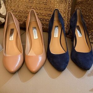 INC International Concepts Leather Tan and Navy Suede Heels size 6.  Heel 3 inch